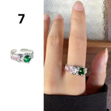 Qfdian  Minimalist Handmade Zircon Ring Simple Design Retro Texture Crystal Ring Irregular Shape Matte Finish Gemstone Ring