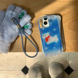 Qfdian Winter scarf puppy shiny fundas for iphone 15pro 14promax 13 15 16 14 pro max 13promax blue gradient anti-fall rope phone case