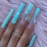 Qfdian 24Pcs Pure White French Press on Nails Long Square Head False Nails with Pearl Pink Bow Design Ballet Wearable Fake Nails