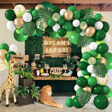 Qfdian  Jungle Animal Party Ballons Garland Arch Kit Green Gold Confetti Balloon Baby Shower Party Birthday Wild One Leaves Decor Globos