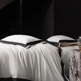 Qfdian 4Pcs Premium 1000TC Egyptian Cotton Solid Color Hotel Style Wide Edge Bedding Set Duvet Cover Bed Sheet/Fitted Sheet Pillowcases