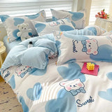 Qfdian  ‌100% pure thickened skin friendly cotton four piece set double bed single bed diagonal cartoon duvet set dormitory