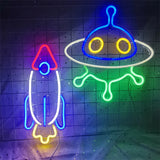Qfdian  Rocket Neon Lights Neon Signs Bar Party Wall Hanging Light for Shop Window Xmas New Years Home Decor Neon Lamp USB Powered
