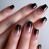 Qfdian 24Pcs Gradient White Fake Nail Short Square Ballet Simple False Nails Press on Wearable Nude Nails Art Full Cover Manicure Tips