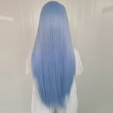 Qfdian Blue Wig Long Straight Synthetic Lace Front Wig Glueless Wig Ready to Wear Light Blue Hair Lace Wigs for Women Party Cosplay