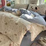 Qfdian  ‌Plaid Bedding Set Korean Style Simple Soft Bed Sheet Set Queen King Size Duvet Cover Set No Filling With Pillowcases Home Decor