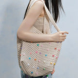 Qfdian  Trendy Grunge Vintage Tote Bags Fashion Women Casual Crochet Handbags All Match Hollow Out Shoulder Underarm Bag Y2k Aesthetic