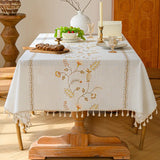 Qfdian  Three-dimensional Embroidery Table Cloth Light Luxury French Retro Rectangular Coffee Table Cloth High-grade Cotton Linen Decor