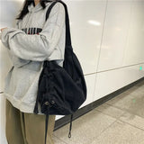 Qfdian  Crossbody Bags for Women High-capacity Korean Simple Preppy Chic Solid Shoulder Handbags  New Casual Fashion Y2k Canvas Bag