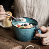 Qfdian  Sydney Blue Large Capacity Coffee Cup Household Ceramic Oat Cup Kiln Glazed Breakfast Bowl 650ml Drinkware Fathers Day Gifts