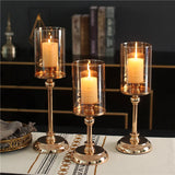 Qfdian  1pc Golden Glass Candle Holders for Pillar Candle Candlestick for Dining Coffee Table Wedding Events Parties Home Decor