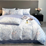 Qfdian  Flower Printed Duvet Cover Set Satin Silk Bed Cover Sets for Summer Queen/King Size Silky plumones de cama Coolling Bedding Set