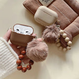 Qfdian  Caramel Color Soft Silicone Earphone Case with Bead Bracelet Couple For Apple Airpods 4 1 2 3 Pro 2 Bluetooth Charging Box Case