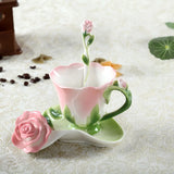Qfdian Chinese Colorful Ceramic Coffee Cup Saucer Enamel Flower Mug Wedding Gift Creative Afternoon Camellia Tea Cup Breakfast Milk Mug