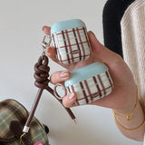 Qfdian Korea fashion cute plaid sweater pattern gloss cover soft shockproof protection case for airpods 1 2 3 4 pro 2 coque fundas