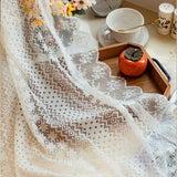 Qfdian  French Romantic White Geometric Star Floral Pattern Ruffles Sheer Lacework Curtains for Living Room Tulle for Windows Drapes
