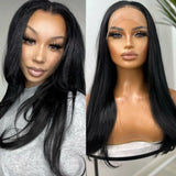 Qfdian Long Black Wig Synthetic Lace Front Wig Natural Wavy Jet Black Long Straight Hair 13x4 Frontal Colored Wigs for Women Daily