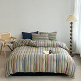 Qfdian  Korean Style Striped Bedding Set For Girls Boys Bed Linen Set Skin Friendly Fresh Printed Soft Duvet Cover Set Home Decorations