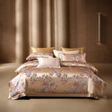 Qfdian 22 Momme Natural Mulberry Silk Luxury Bedding Set Yarn-dyed Jacquard Silk Cotton Duvet Cover Flat Sheet With Pillowcases 4Pcs