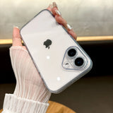 Qfdian Fashion Tempered Glass Transparent Back Cover for iPhone 16 15 14 13 12 11 Pro Max 14/15/16 Plus Sparkling Powder Soft Edge Case