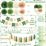 Qfdian  Sage Green Khaki Birthday Decorations Paper Pompoms Happy Birthday Banner Tassel Circle Garland  Hanging Swirl for Party Decor