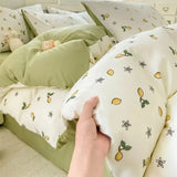 Qfdian  ‌New Washed Cotton Fresh Style Fitted Sheet Four-Piece Set, Duvet Cover, Student Dormitory Bed Sheet Three-Piece Set