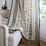 Qfdian Boho Window Curtains with Tassels Geometric Print Country Style Room Darkening Curtain Panel for Bedroom Living Room, 1 Piece