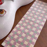 Qfdian Ins Style Checkerboard Flocking Bedside Carpet Bedroom Living Room Decorative Floor Mat Bathroom Absorbent Non-Slip Foot Mat