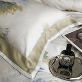 Qfdian Floral Plant Print Color Blocking Bedding Set Lyocell Bamboo Fiber Soft Silky Duvet Cover Flat/Fitted Bed Sheet Pillowcases 4Pcs