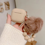 Qfdian  Caramel Color Soft Silicone Earphone Case with Bead Bracelet Couple For Apple Airpods 4 1 2 3 Pro 2 Bluetooth Charging Box Case