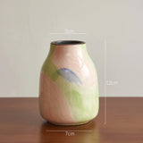 Qfdian  Hand Drawn Oil Painting Ceramic Vase Glazed Hydroponic Vase with Cracks American Country Style Home Interior Decoration Gift