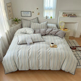 Qfdian  Nordic Bedding Set Striped Duvet Cover Set 100% Cotton Soft Flat Sheet Single Twin Size Double Bed Sheet Set For Bedroom Decor