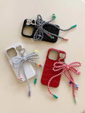 Qfdian Colorful summer leather fundas for iphone 15 pro max 13pro 14pro 15promax 12 14 13 ins bowknot rope pendant simple phone case