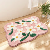 Qfdian  Creative Flower Bath Mat Home Bathroom Decoration Rug Thickened Flocking Super Fiber Carpet Absorbent Foot Mat Anti-slip