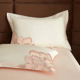 Qfdian  1000TC Egyptian Cotton Blooming Flower Embroidery Luxury Bedding Set Duvet Cover Flat Bed Sheet Pillowcases 4Pcs