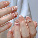 Qfdian 24Pcs Simple False Nails with Glue Short Almond Fake Nails Glitter Aurora Round Head Full Cover Nail Tips Oval Press on Nails