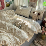 Qfdian  Cartoon Bedding Set Korean Style Soft Bed Sheet Set Queen King Size Duvet Cover Set No Filling With Pillowcase Bedroom Decor