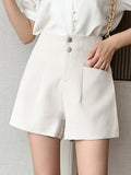 Qfdian  High Waist Wide Leg A-Line Shorts Women Korean Fashion Loose Casual Black Shorts Female New Summer Pocket Beige Shorts