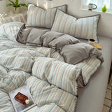 Qfdian  Nordic Bedding Set Striped Duvet Cover Set 100% Cotton Soft Flat Sheet Single Twin Size Double Bed Sheet Set For Bedroom Decor