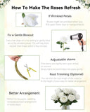 Qfdian 100PCS White Roses Artificial Flowers Bulk Fake Velvet Roses with Bendable Long Stems for Wedding Home Arrangement Event Parties