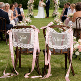 Qfdian  2pcs Personalized Lace Just Married Chair Sign for Bride & Groom Wedding Sheer Lace Signs Custom Wedding Chair Banners