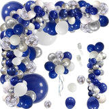 Qfdian  146Pcs Navy Blue White Balloon Garland Kit Royal Blue Silver Confetti Latex Ballon Arch Wedding Baby Shower Birthday Party Decor