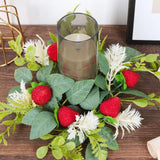 Qfdian  1pcs Candlestick Wreath Artificial Fruit Flower Garland Candle Holder Table Decoration Candle Wedding Party New Year Decor