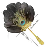 Qfdian  Vintage Feather Handheld Fan in Gold with Peacock Feathers An Elegant Fan Suitable for Weddings Formal Events