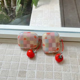 Qfdian 3D Tomato Pendant Chain Grid Earphone Case Protect For Airpods 1 2 3 4 Cover Soft Shockproof For Air Pods Pro Pro2nd Fundas