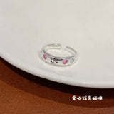 Qfdian Kpop Gothic Y2K Pink Crystal Heart Star Cute Cartoon Cat Metal Open Rings For Women 2025 Trendy Aesthetic Jewelry Accessories