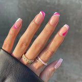 Qfdian  24pcs White Blue Press on Nails Short Square False Nails Wave Simple Lines Stick on Nails Colorful French Fake Nail Summer Fresh