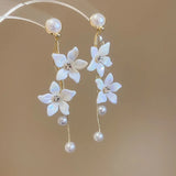 Qfdian  Flower pearl tassel earrings, elegant and sweet earrings, gentle and elegant earrings