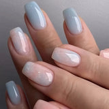 Qfdian  24Pcs Short Square False Nails Simple French Fake Nails Press on Nails Full Cover Nail Tips Detachable DIY Manicure