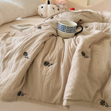 Qfdian  Japanese Minimalism Skin-friendly Summer Blanket Soft Breathable Single Double Duvet Washed Embroidered Comfortable Thin Quilt